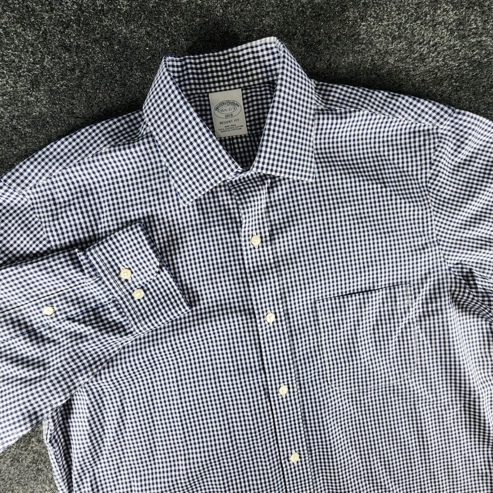 Lot of 2 Brooks Brothers 1818 Regent Fit Gingham Dress Shirts 15.5 32/33 Blue - Picture 4 of 15